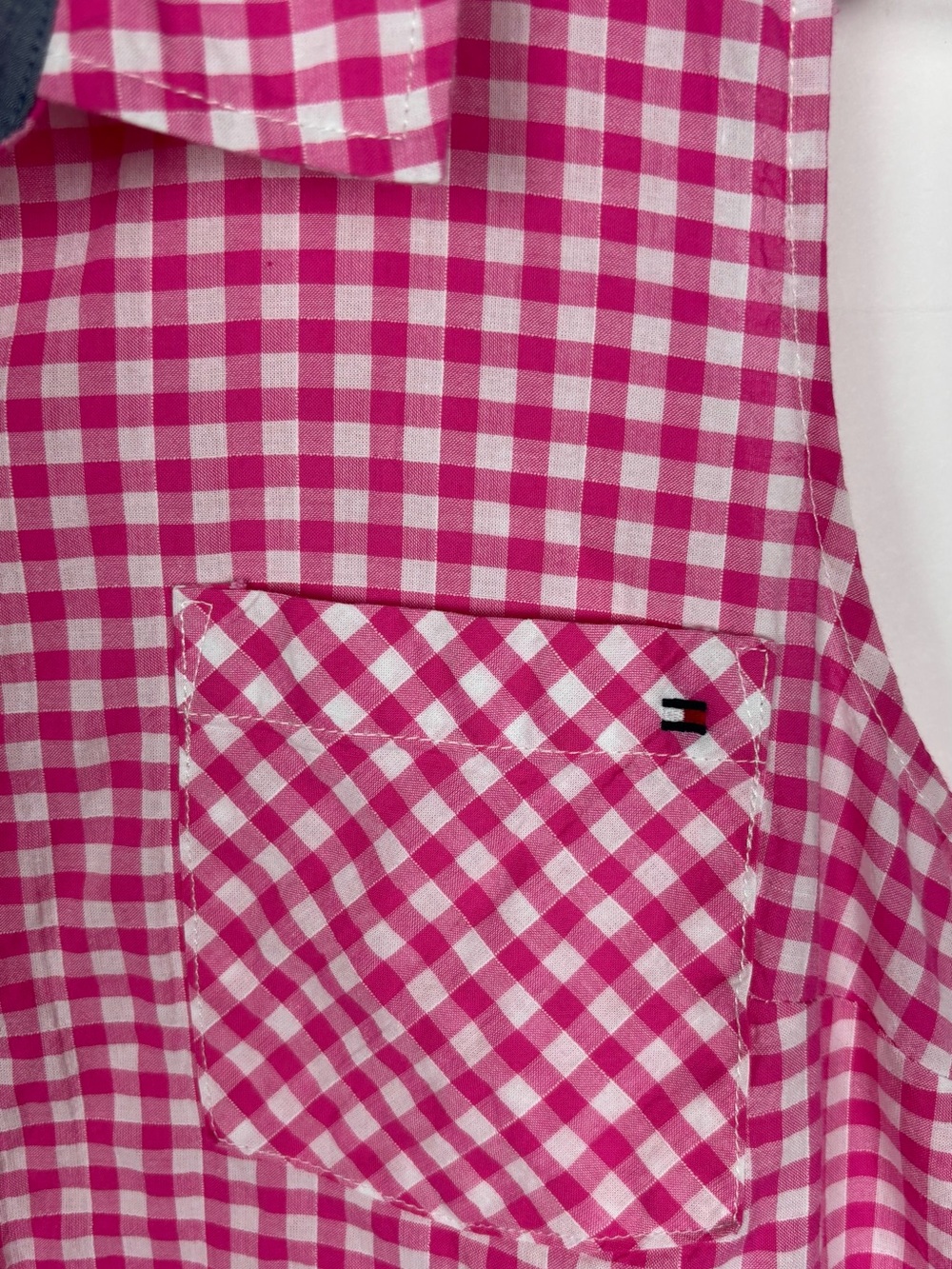 Tommy Hilfiger Top Button Up Pink White Gingham Sleeveless Size Large Preppy - Picture 3 of 6